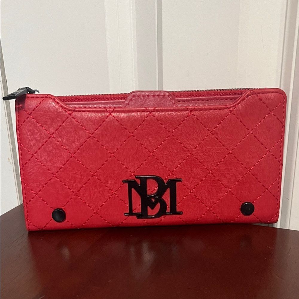 Badgley Mischka Red Quilted Vegan Leather Bifold Wallet with Extra Card Insert